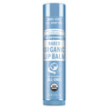 Dr. Bronners Naked Organic Lip Balm tube featuring soothing blue packaging with bold text highlighting its composition MADE WITH U.S. HEMP OIL and branding. FAMILY SOAPMAKERS SINCE 1858 DR. BRONNERS ALL ONE with USDA ORGANIC certification. Net Wt 0.15oz 4g [.15 oz]