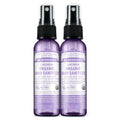 Two bottles of Dr. Bronners Lavender Organic Hand Sanitizer stand upright on a white background. Each bottle reads Family Soapmakers Since 1858. Lavender Organic Hand Sanitizer. Certified Fair Trade Ingredients. 2 FL OZ 59mL